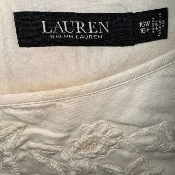 Lauren Ralph Lauren Black Label Women's Cream Sheath Dress Embroidery Size 16W - Picture 4 of 4